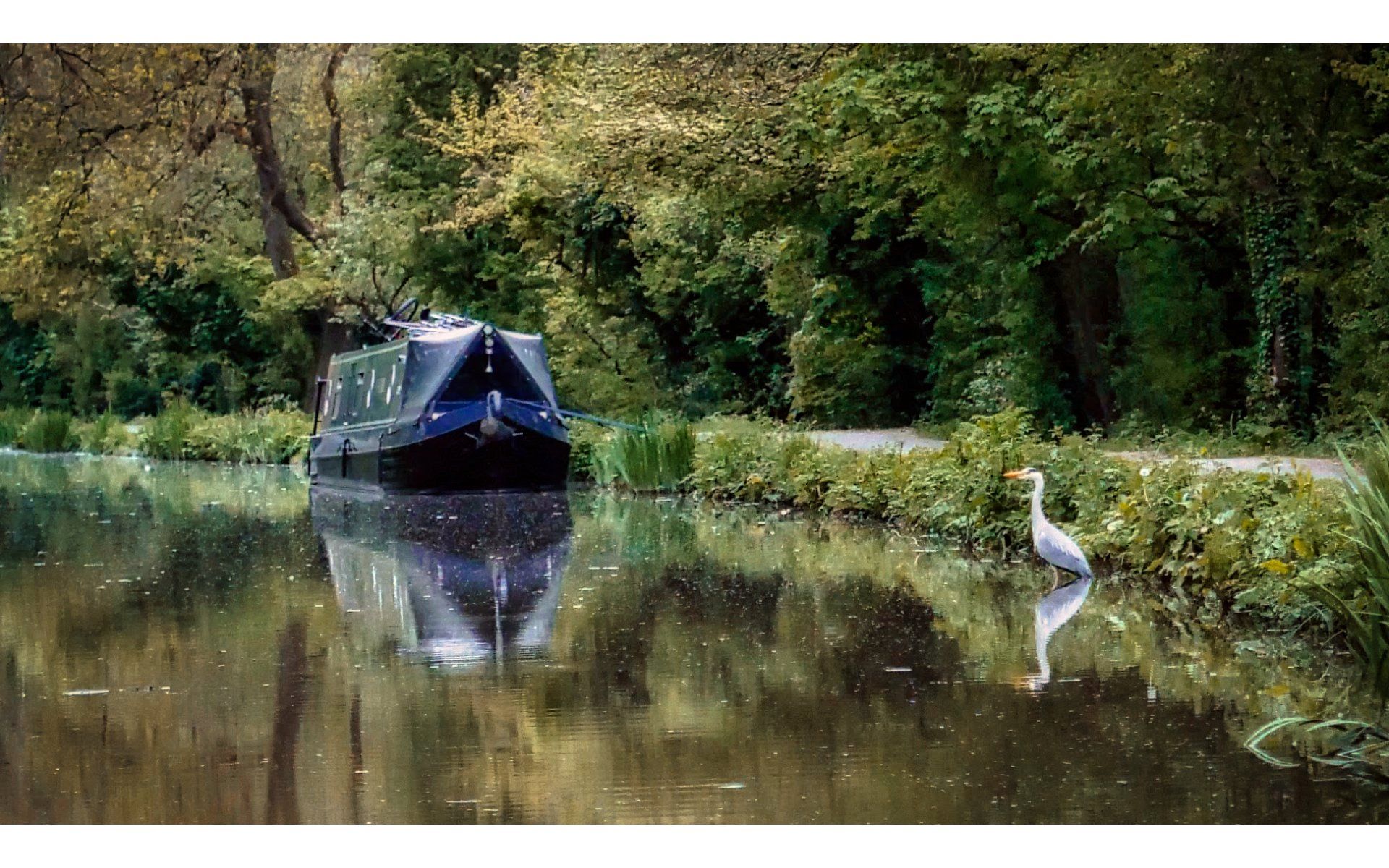 Moored for the Night by Derek Smith a canal barge moored for the night beside the tow path