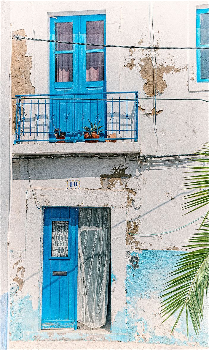 a blue & white house