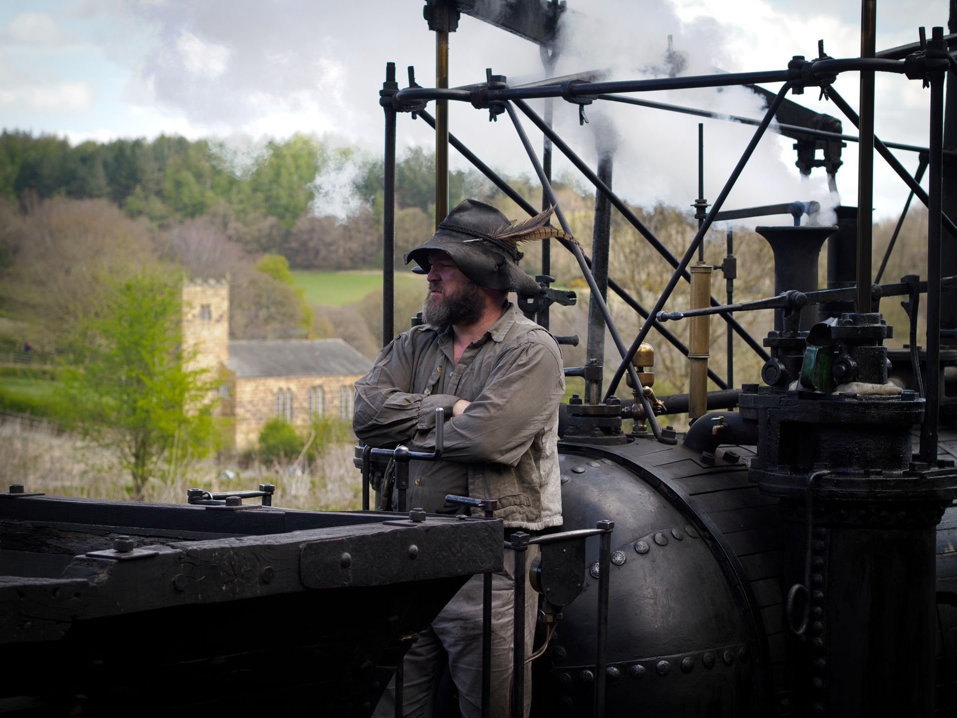 A steam engine driver at Beamish