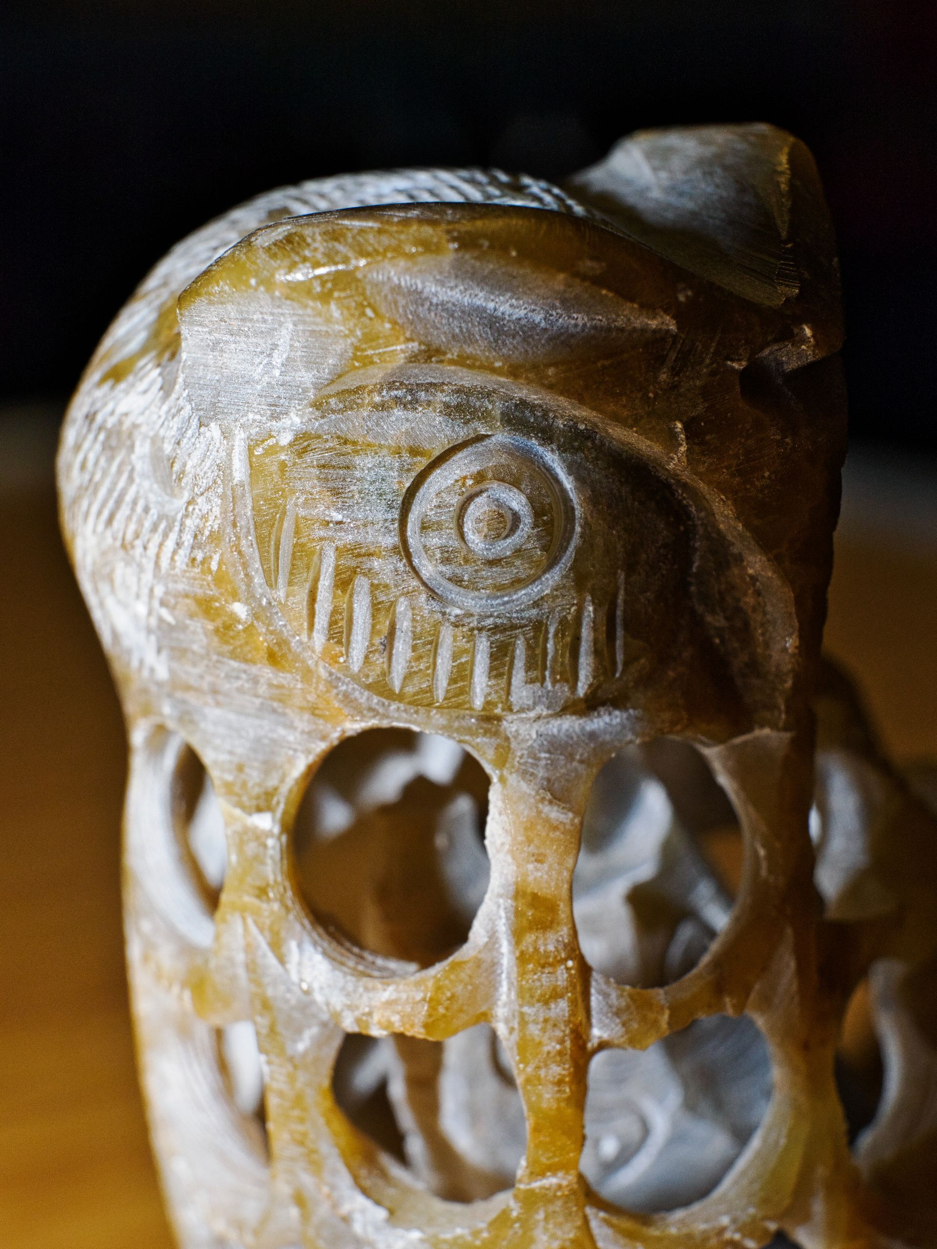 A closeup image of an ornamental owl