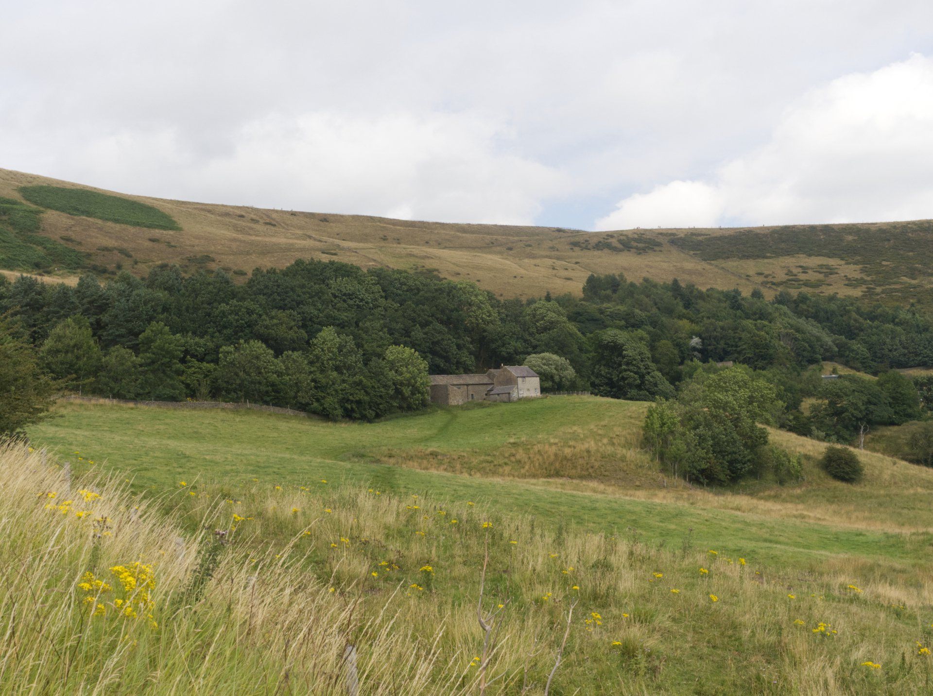 a landscape photo of underhill farm, near mam tor in the peak district