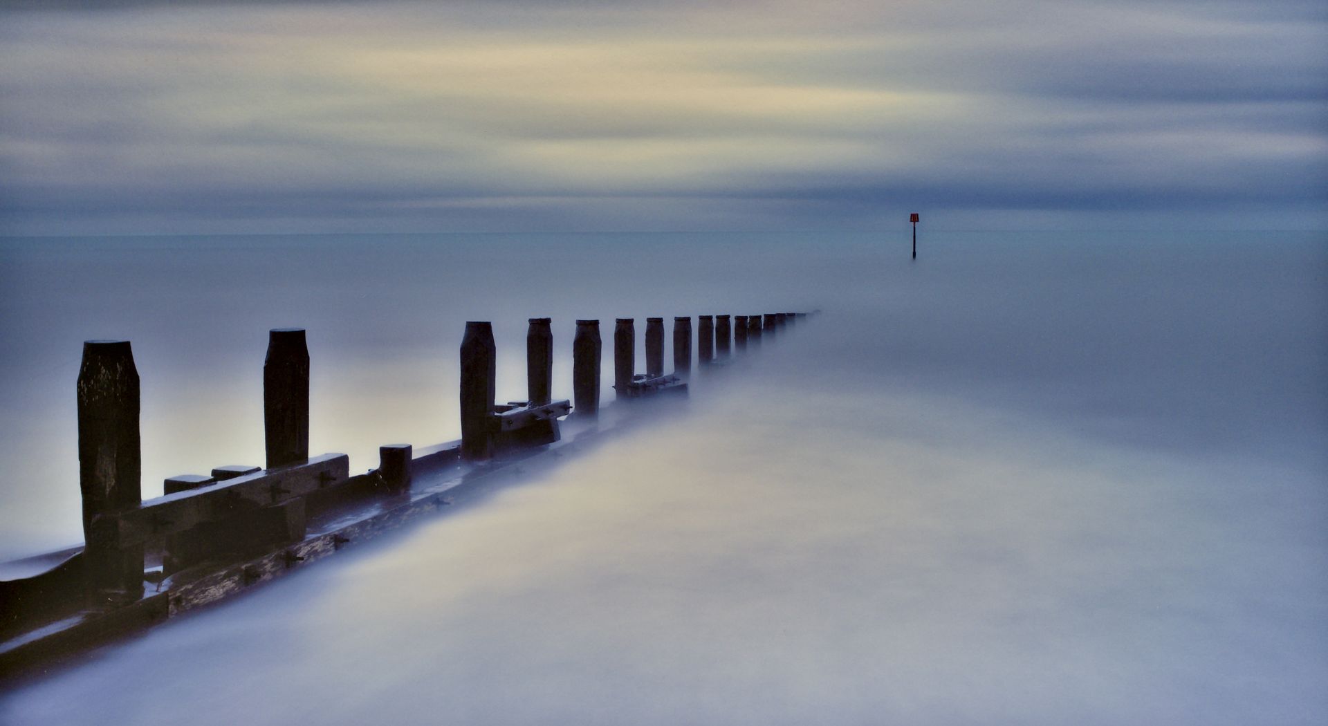 A long exposure image of the groins at Hornsea