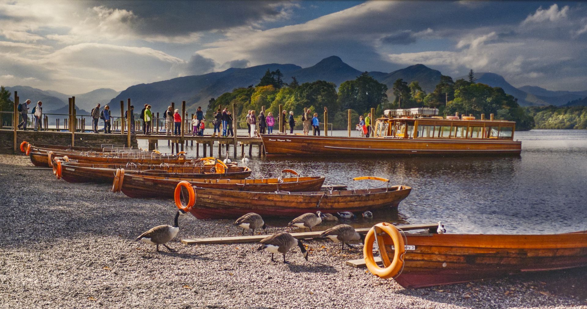 A view of boats moored on Derwentwater