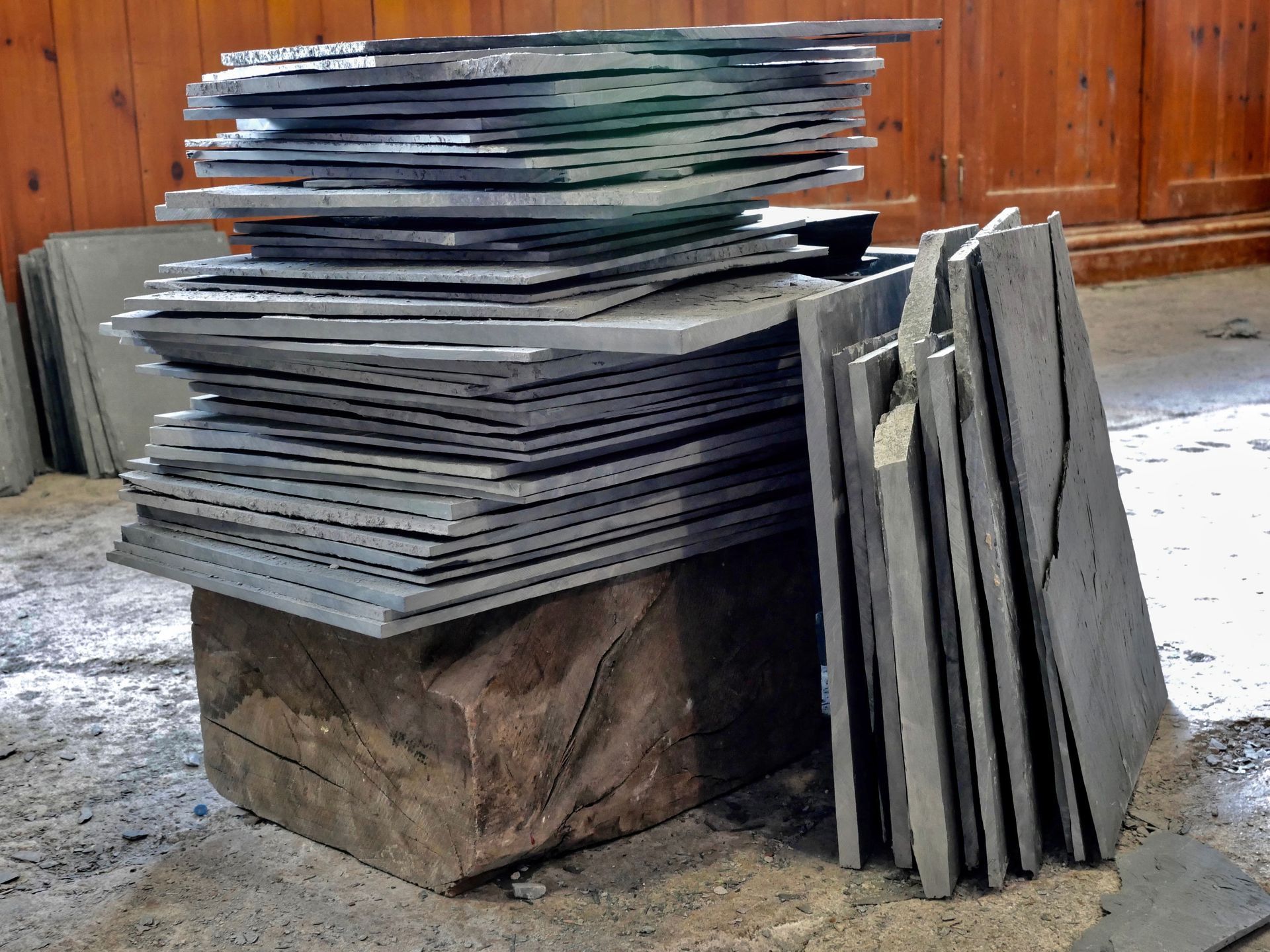 Stacks of slate to be finished
