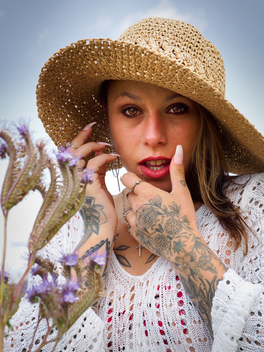 A portrait of a female model