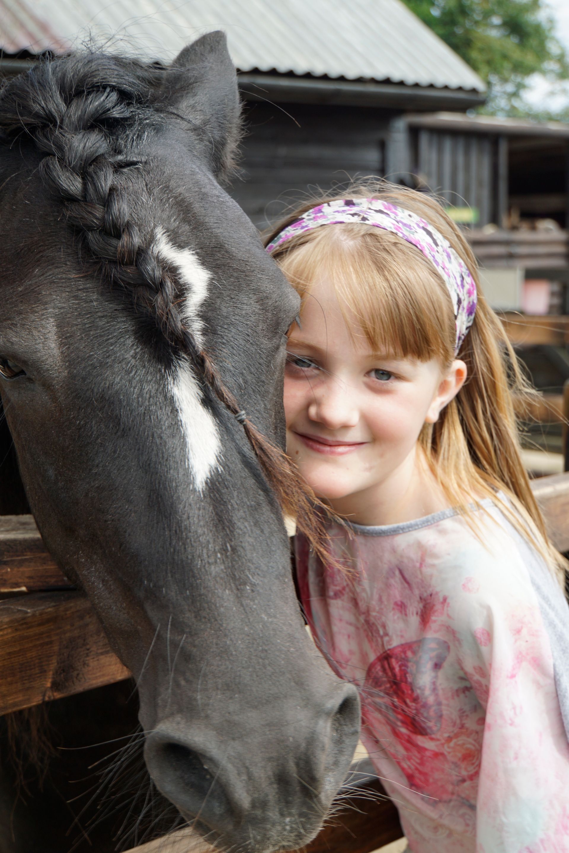 A portrait of a young girl with a horse