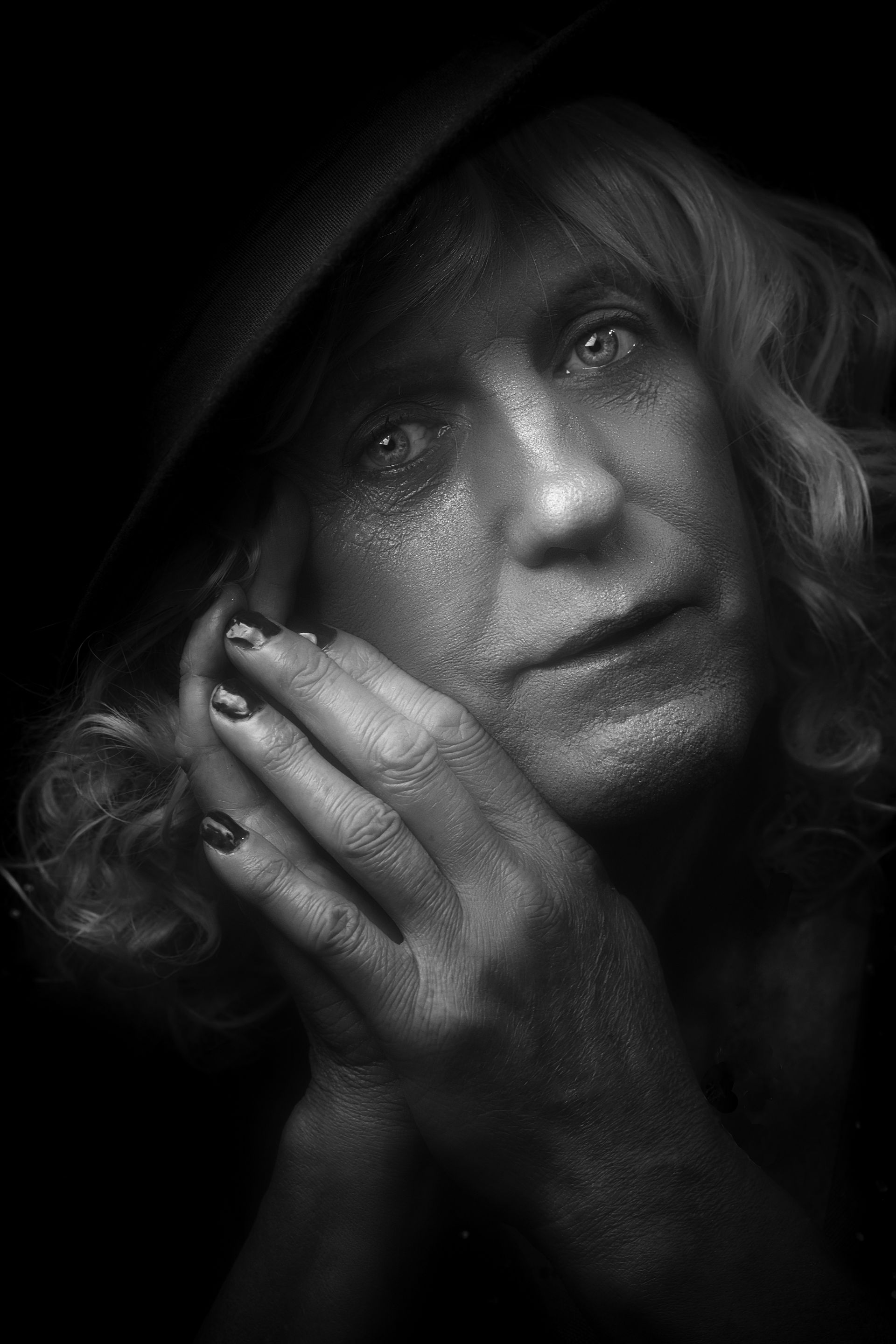 a monochrome portrait of an older woman