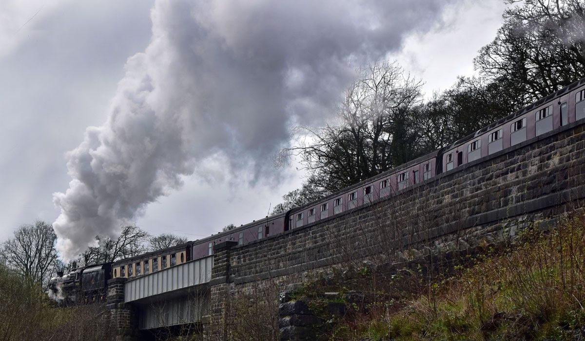 Worth Valley by Graham Harrison a heritage steam locomotive, and carriages