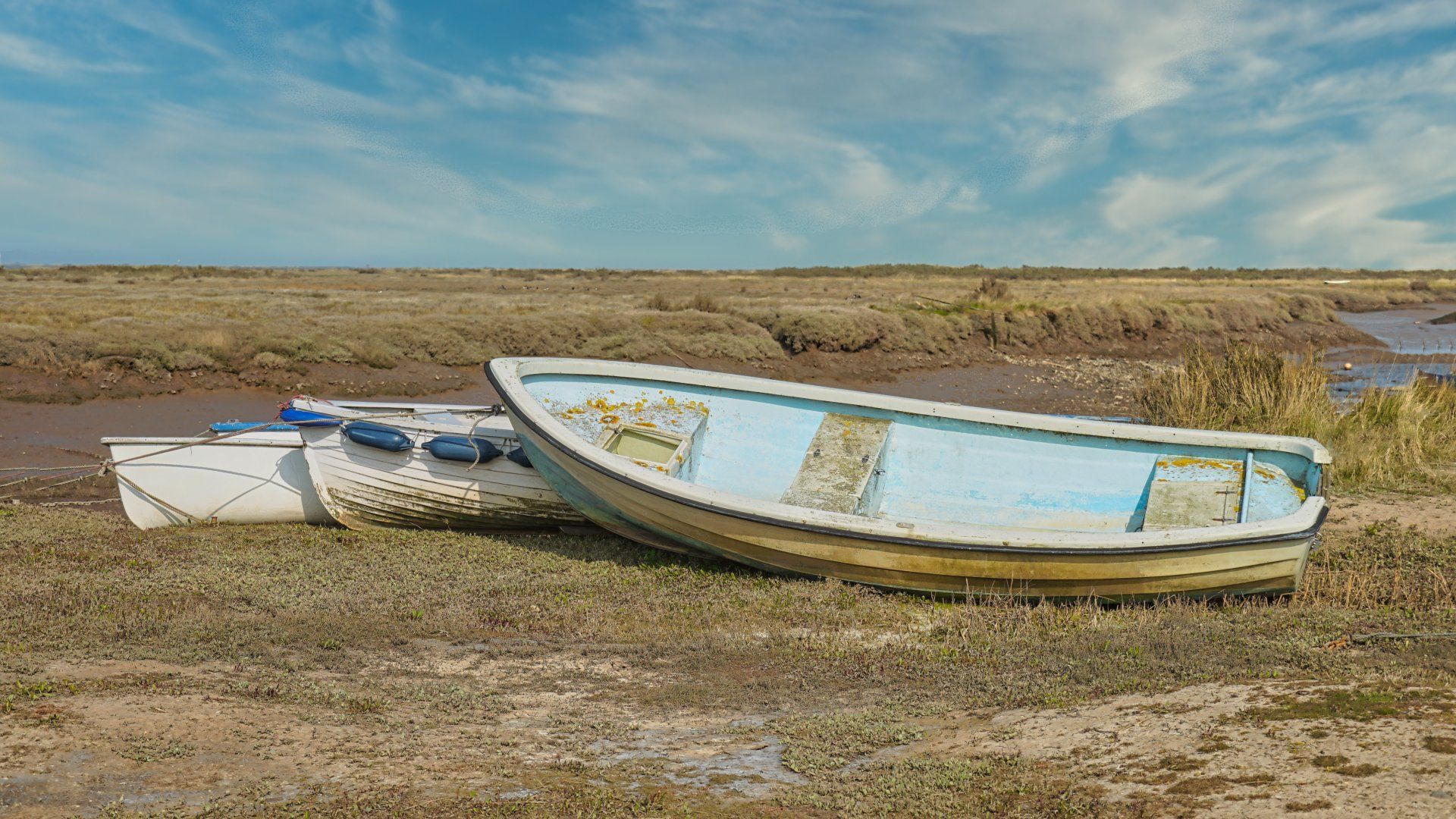 Waiting for the Tide by Derek Smith three boats waiting for the tide
