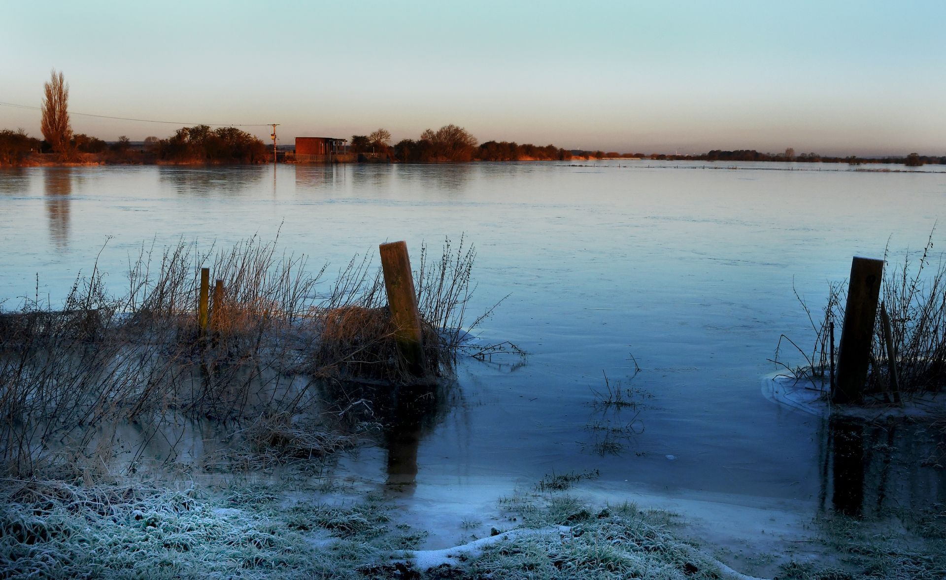 A winter frozen and flooded field