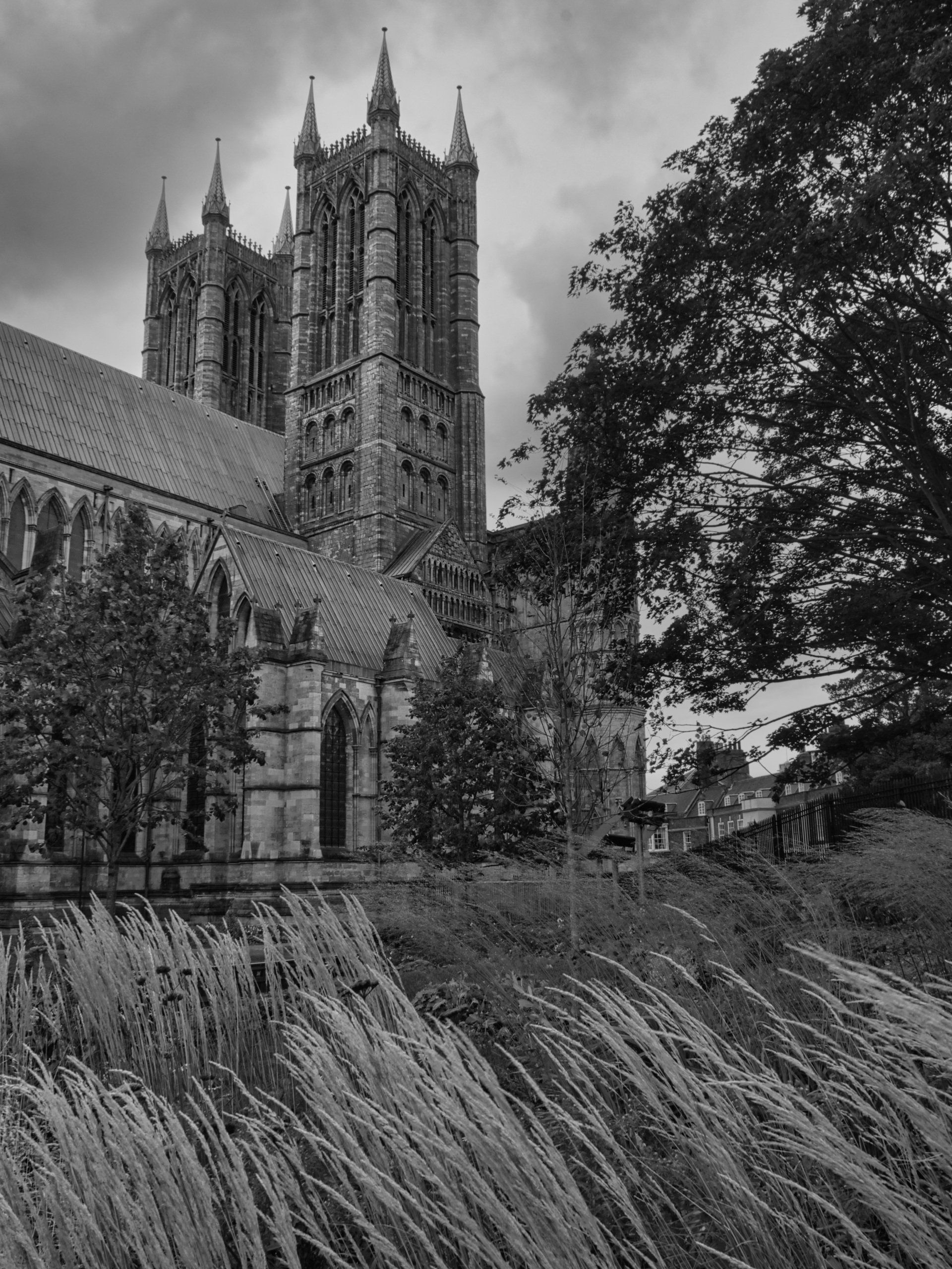 a monochrome photo of lincoln cathedral