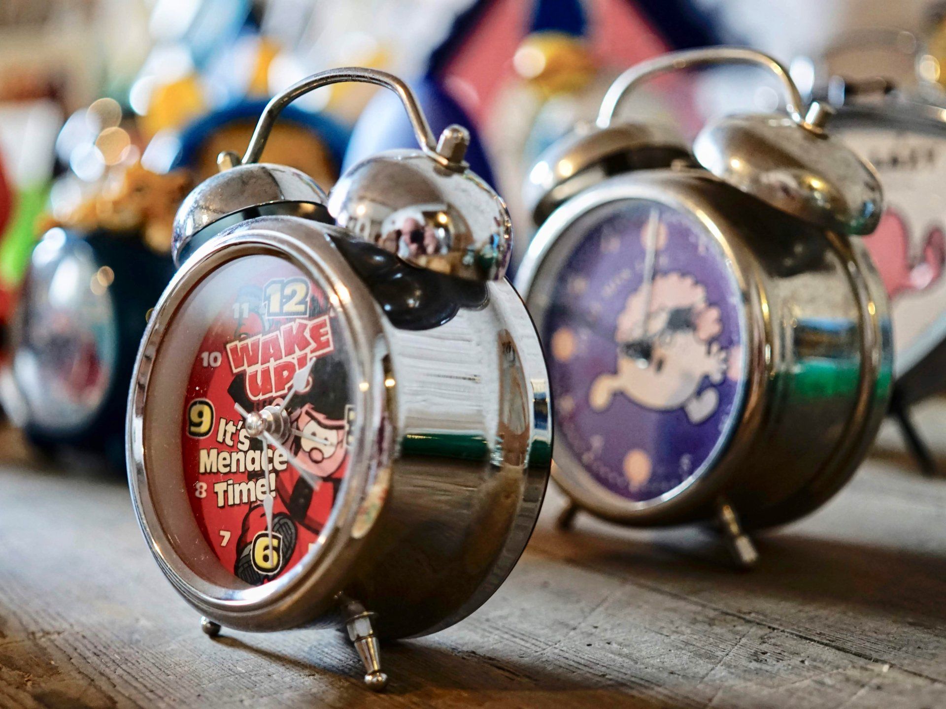 a display of alarm clocks