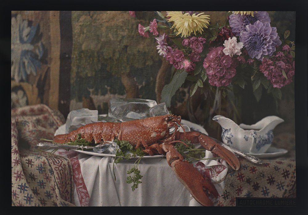 a still life image of a lobster served on a table