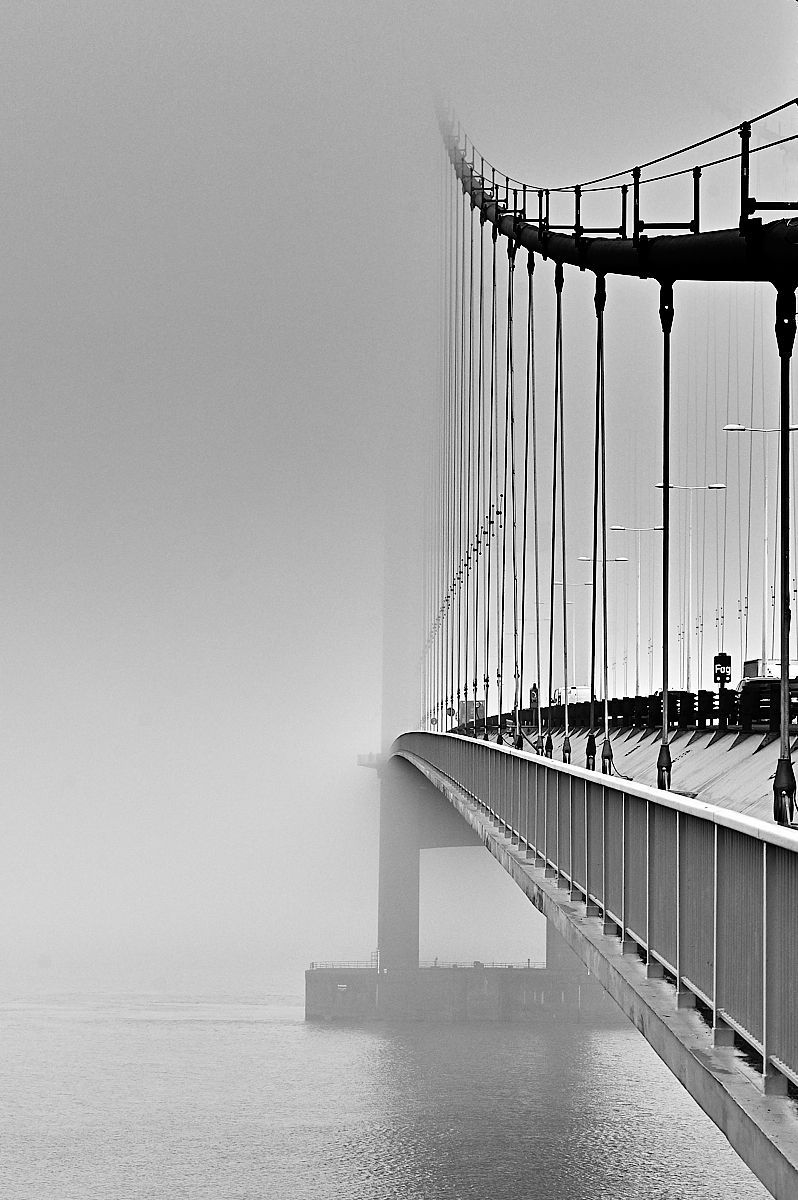 a view of the humber bridge in fog