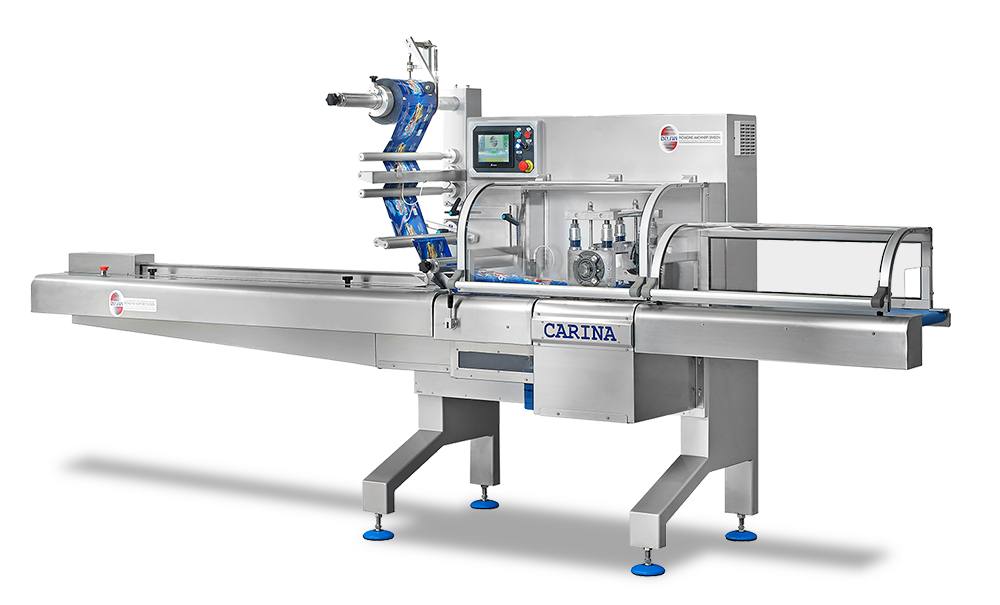 Delfin Carina flow wrapper high speed with manual or automatic feeding options.