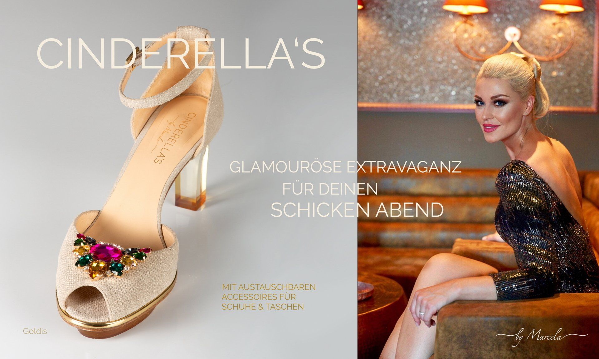 Cinderellas by Marcela, Cinderellas Schuhe, gold Cinderellas Schuhe mit transparentem high heel