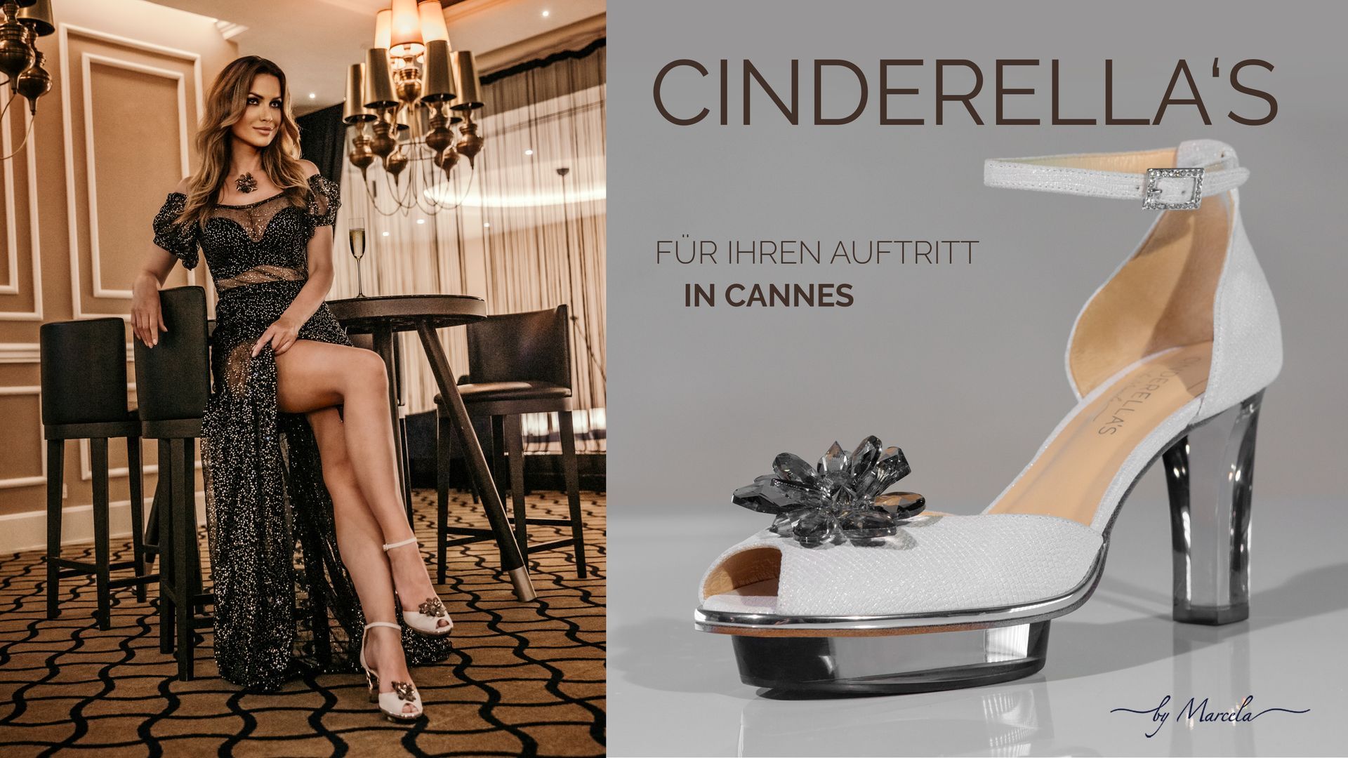 Creme gold Cinderella Dirndl Schuhe für Oktoberfest mit transparentem high heel namens Goldis