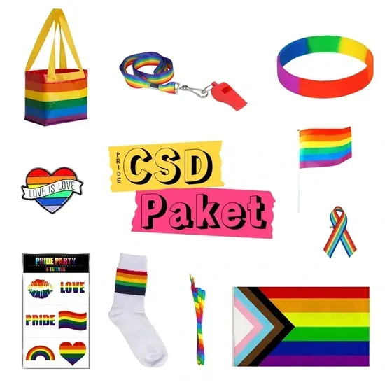 CSD Pride Party Paket 10 Teile Tasche, Flagge, Socken & mehr für bunte Pride-Looks