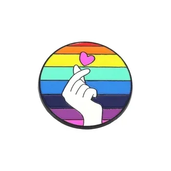 Pride Pin Hand mit Fingerherz 35mm Emaille Messing Pride Accessoire - Genderella Pride Shop