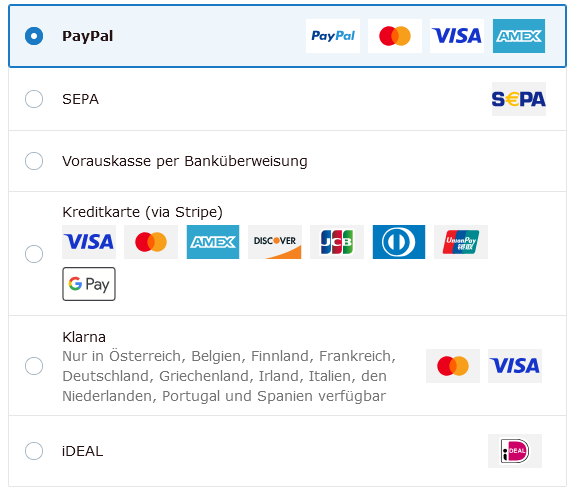 Zahlungsarten im Überblick