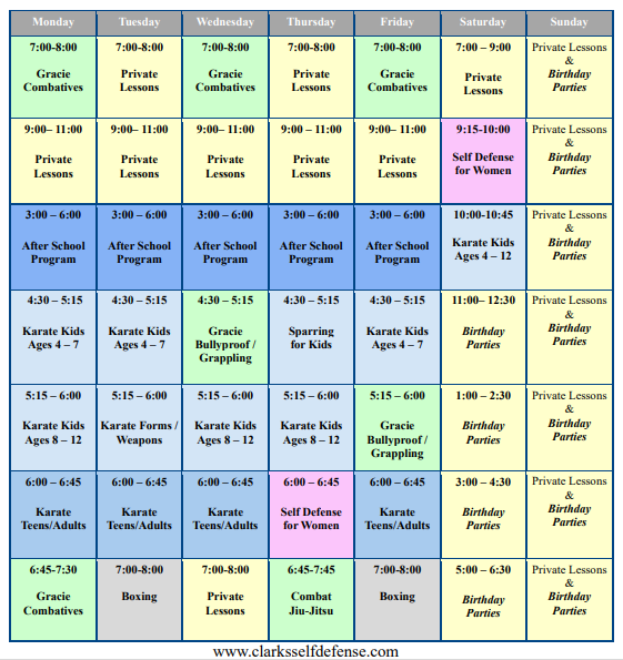 Sarasota Karate and Jiujitsu Class Schedule