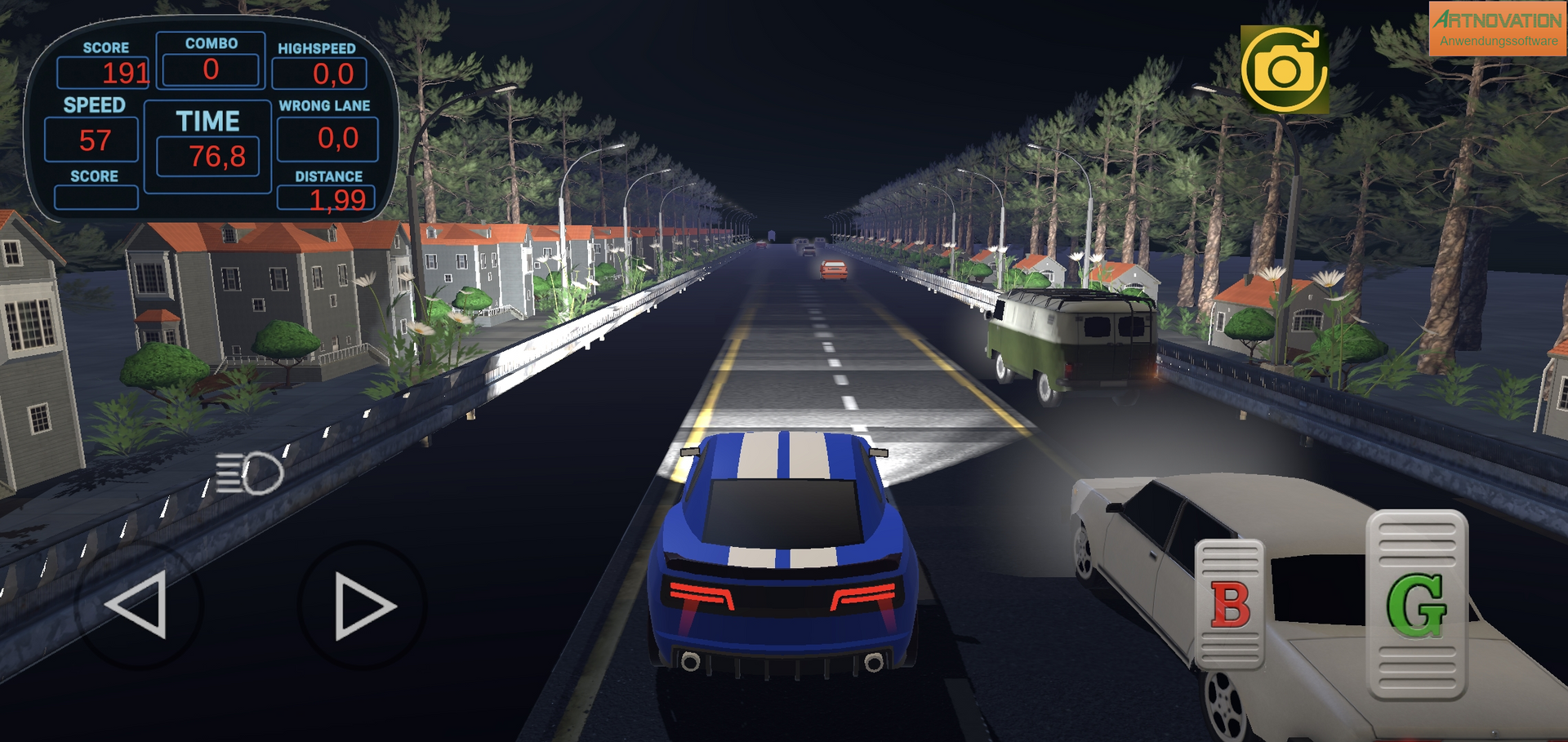 Highway Uproar 3D: bei Nacht auf der Autobahn ARTNOVATION Highway Uproar 3D: Ein aufregendes Rennspiel, das Adrenalin und Nervenkitzel vereint. Erlebe realistische Fahrphysik und fesselnde Grafiken, während du deine Fahrkünste in herausfordernden Rennen unter Beweis stellst.
- bei Nacht auf der Autobahn -