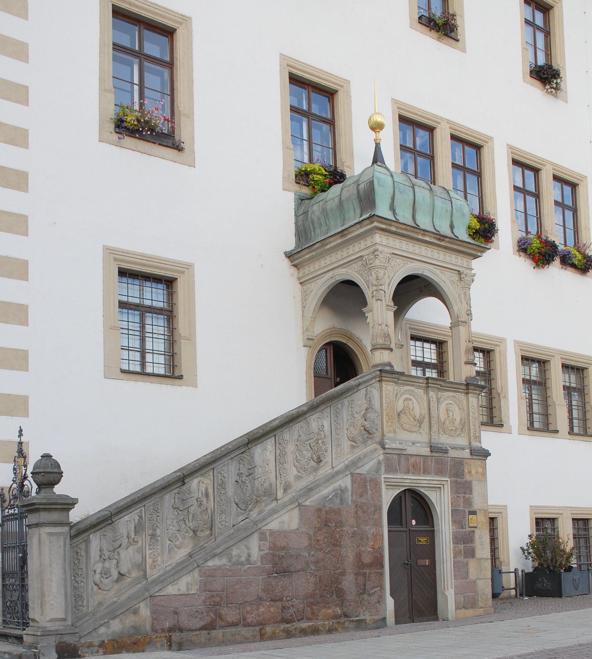 Rathaus, Altane, Treppe, Wappen, Kramer, Semper