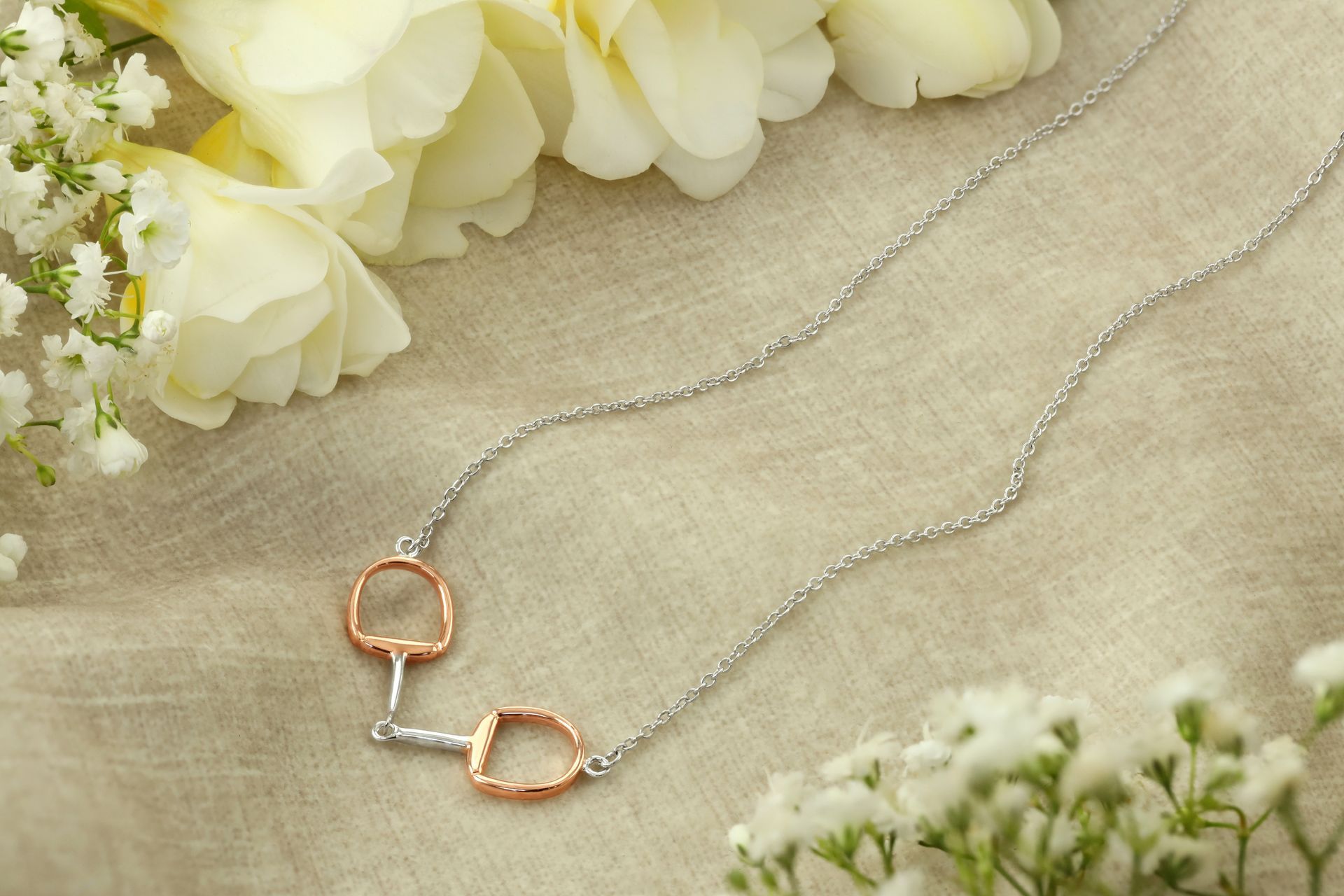 Equestrian Jewellery Sterling Silver & 18ct Rose Gold Vermeil Snaffle Necklace