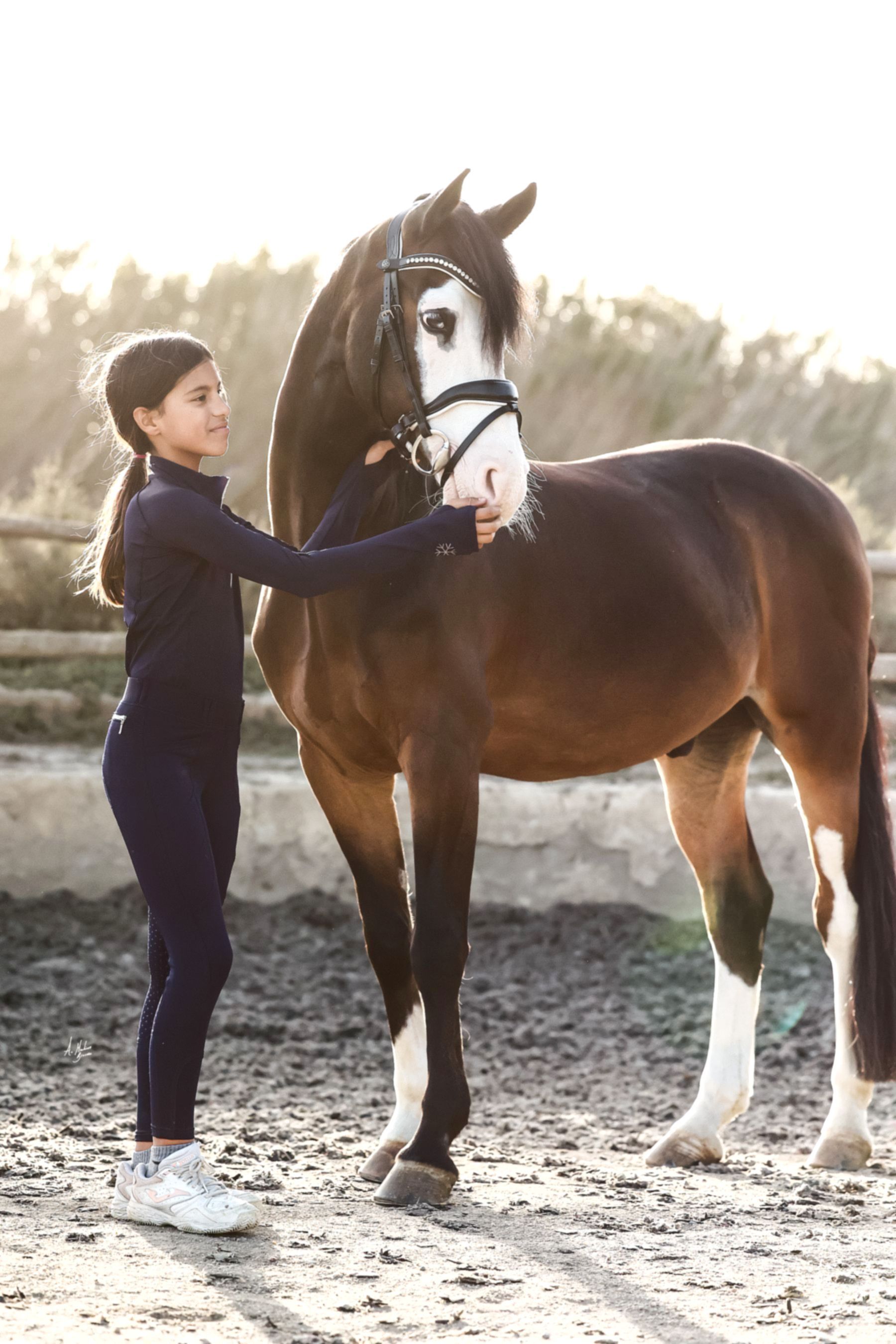 Navy Kadie young rider everyday pull-on breeches. Thicker 4-way stretch fabric with full-seat silicone grip and snug fit. By Ice Equestrian