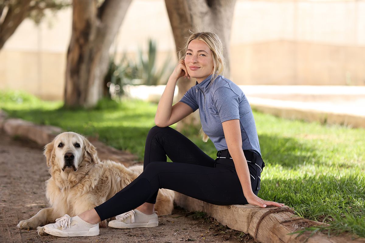 Discounted navy technical full seat breeches for adult equestrians. Full silicone gel grip with elastic compression ankles. By Ice Equestrian