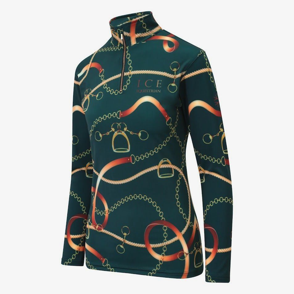Discounted jasmin adult equestrian base layer training top. Moisture-wicking 4-way stretch fabric with high collar and built-in UV protection. By Ice Equestrian