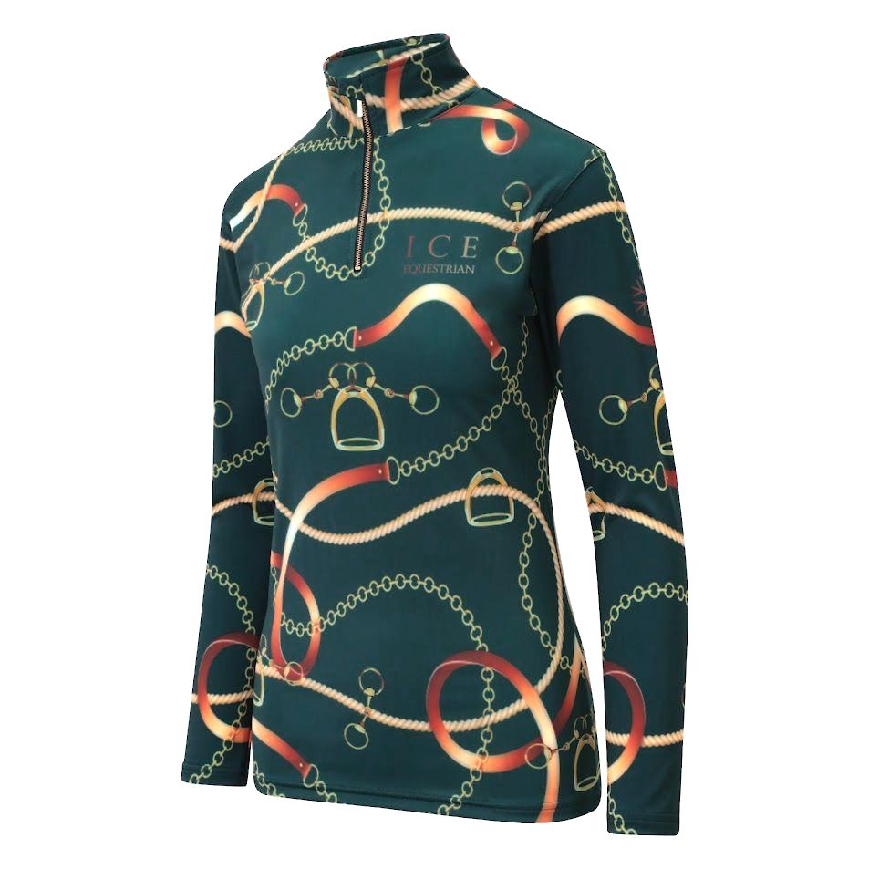Jasmin adult equestrian base layer training top. Moisture-wicking 4-way stretch fabric with high collar and built-in UV protection. By Ice Equestrian