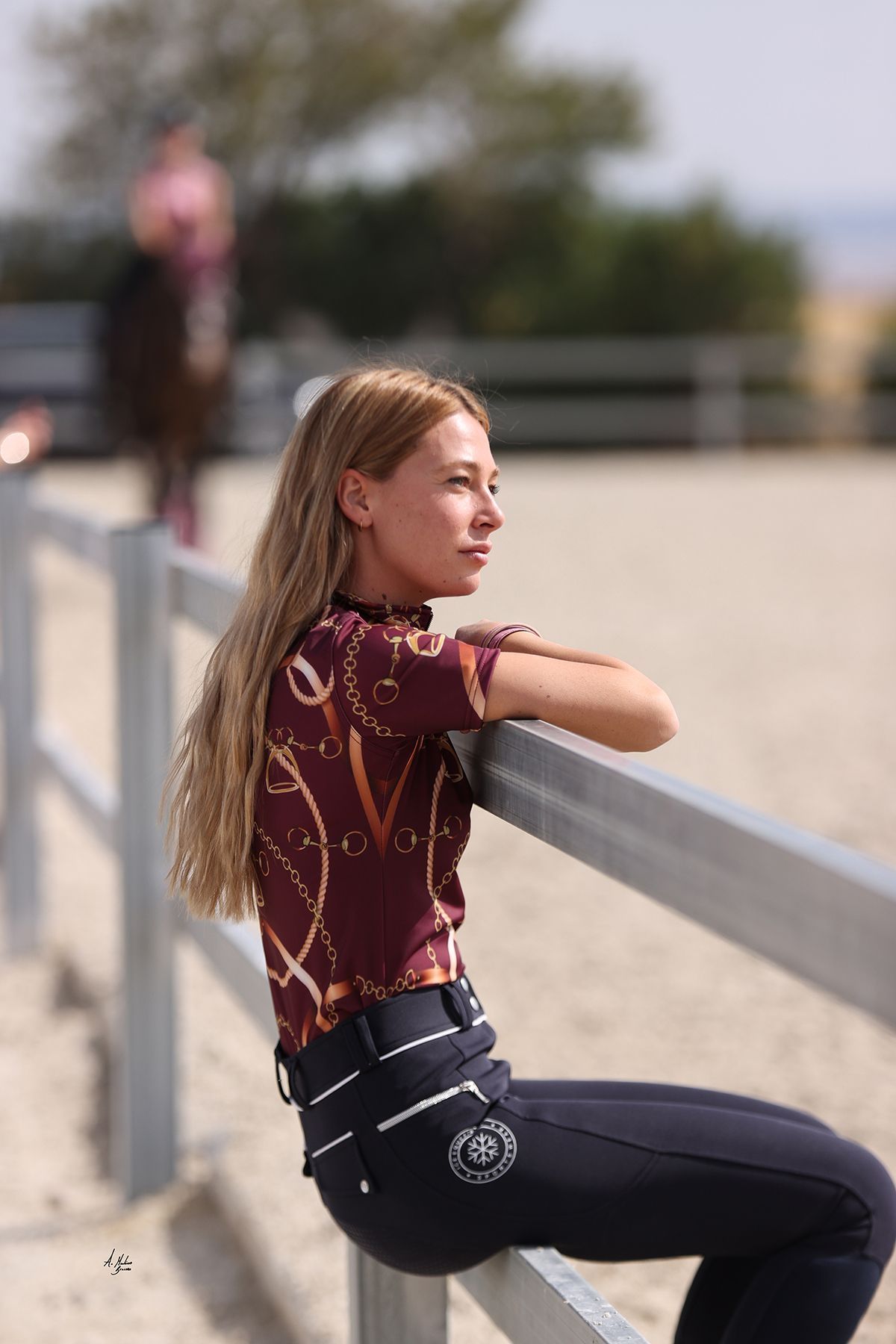 Velvet Rose adult equestrian short sleeve training top. Moisture-wicking 4-way stretch fabric with high collar and built-in UV protection. By Ice Equestrian