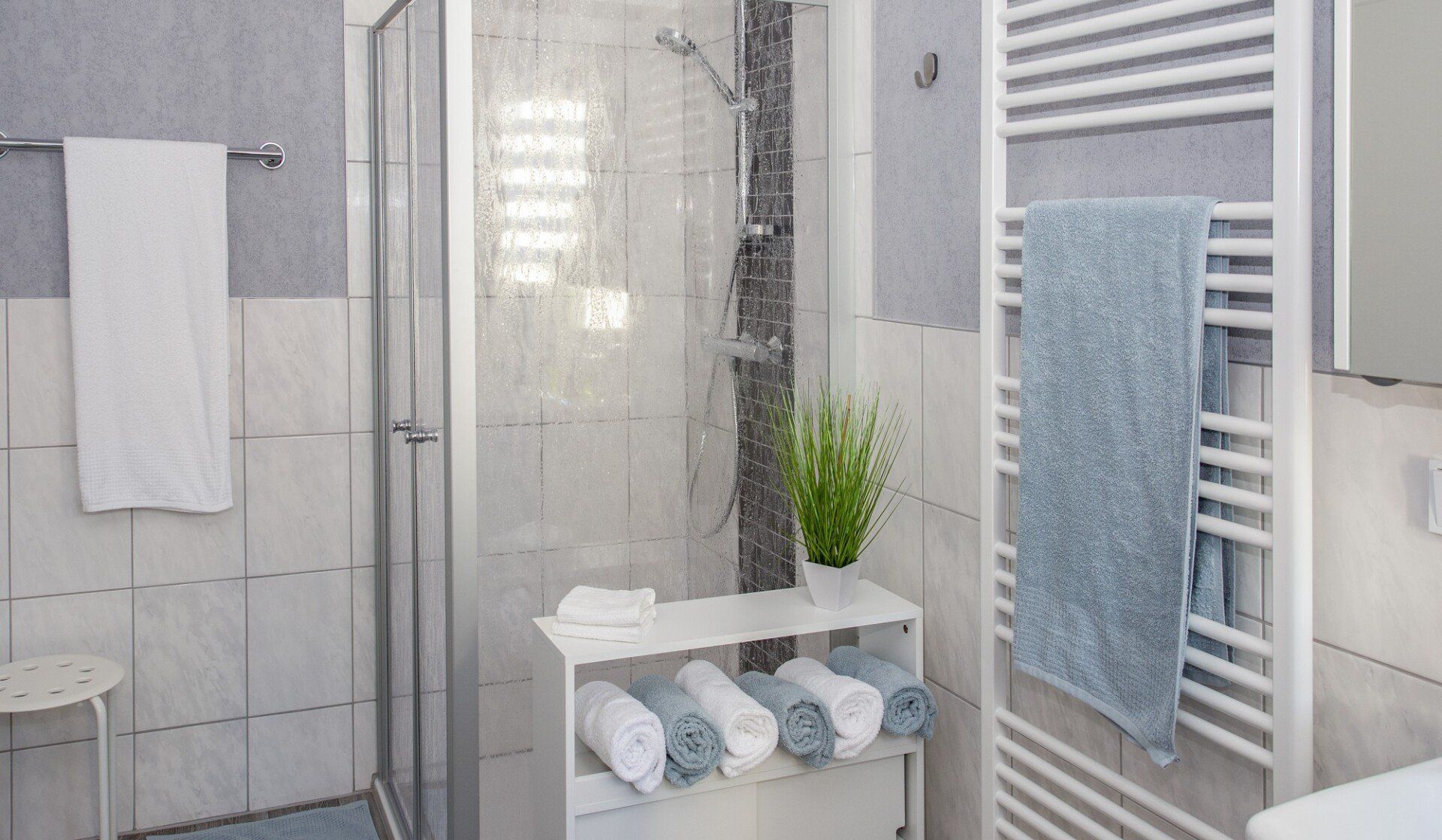 Badezimmer mit Dusche, WC und Waschtisch Badezimmer mit Dusche, WC und Waschtisch