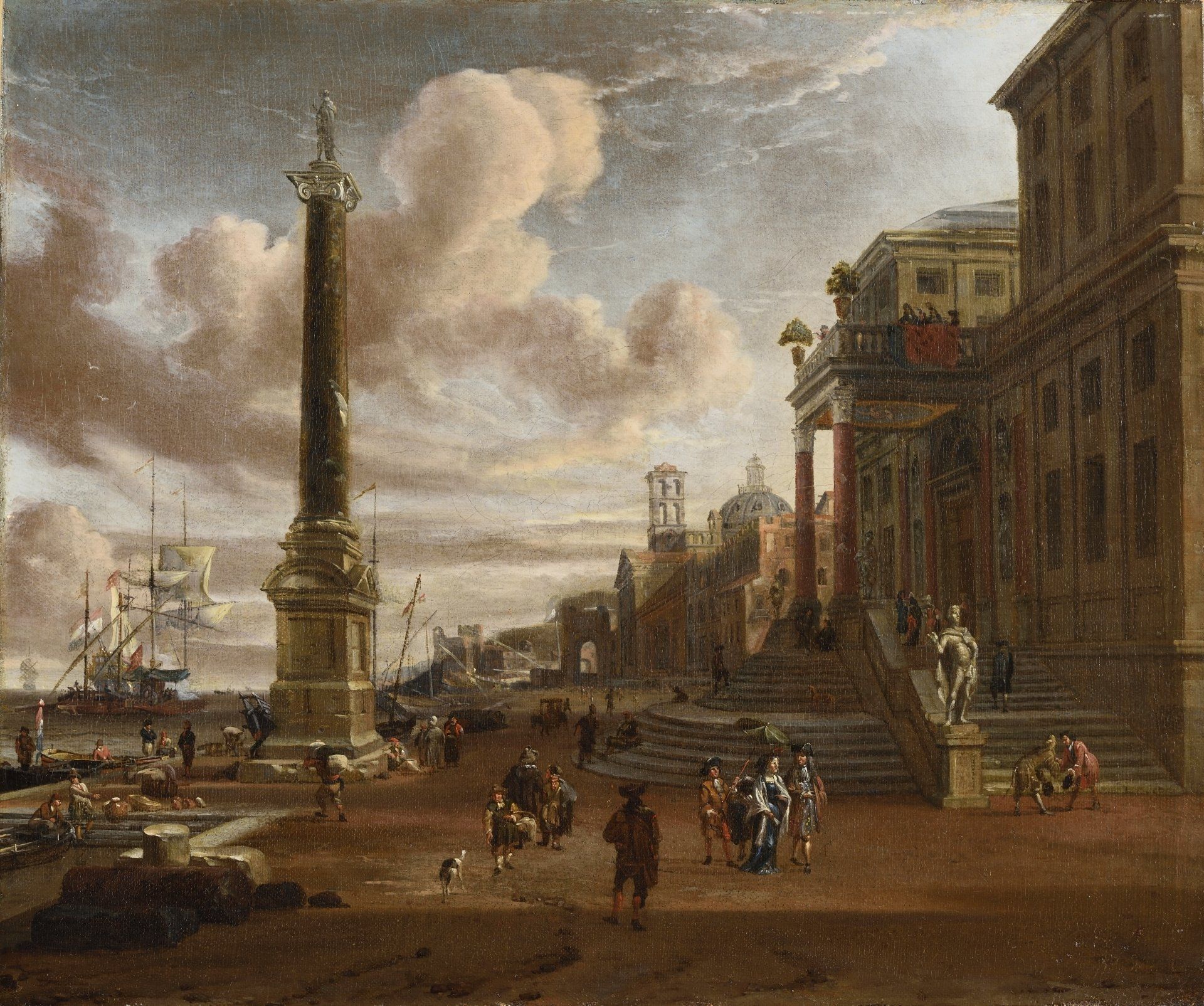 Scène de port méditerranéen aux navires, architectures et figures Jacobus STORCK Amsterdam 1641 - 1692/99 Amsterdam