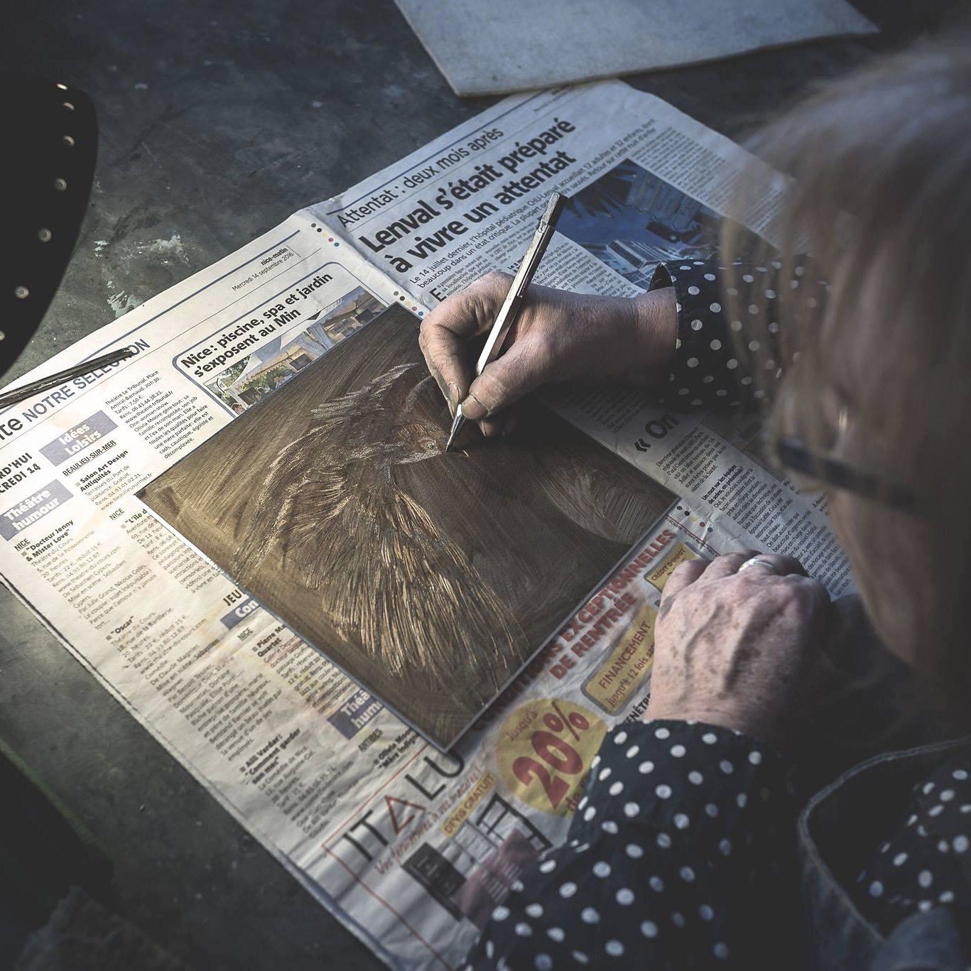 Jennifer Turner etching in Atlelier du Safranier, Antibes