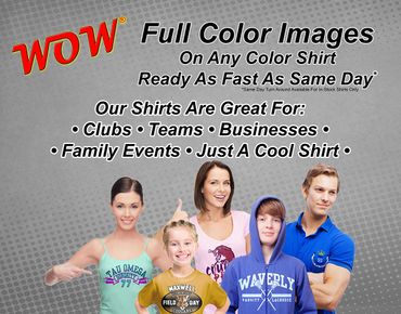 Full color printing on Shirts, Hats & Much More
Shirt Printing, Screen Printing, Custom Graphics
