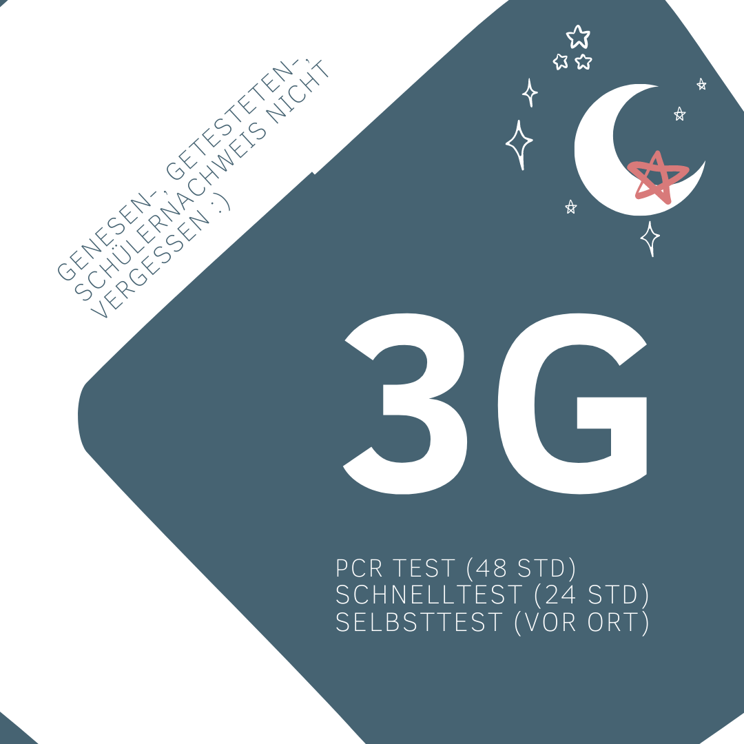 Es ist ein Plakat zu sehen. Es wird auf die 3G Regelung hingewiesen.