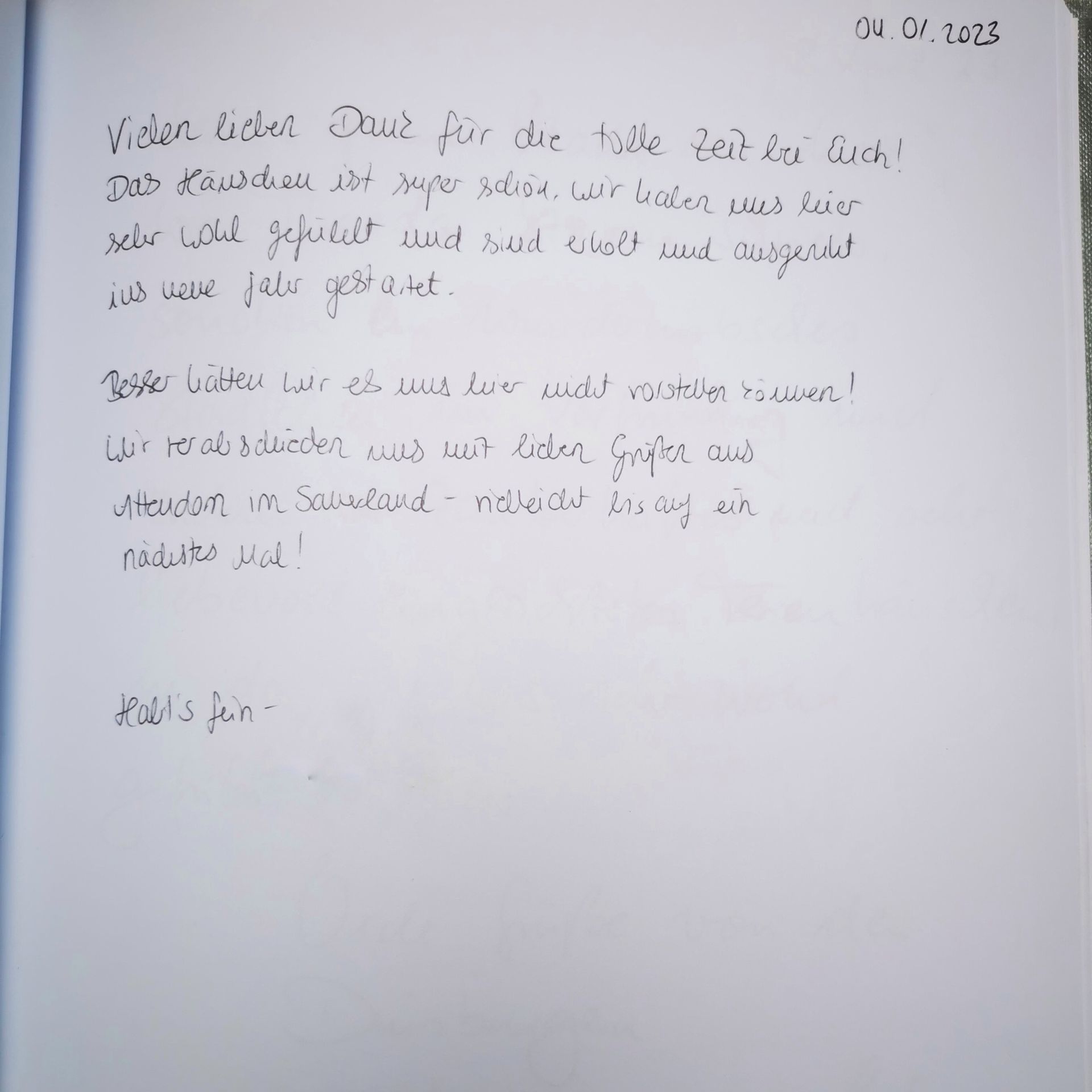 Ferienhaus an der Nordsee Gästebucheintrag