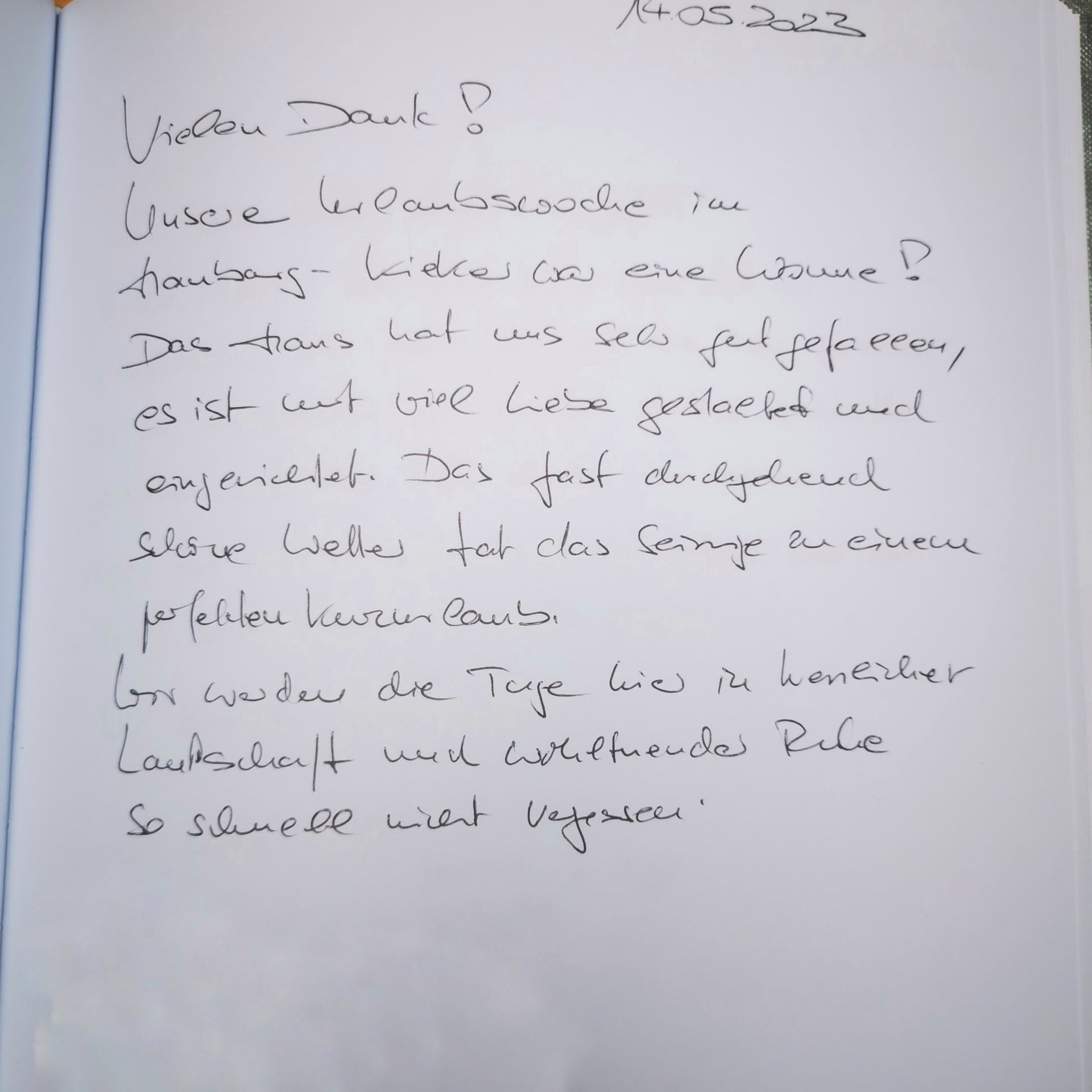 Ferienhaus an der Nordsee Gästebucheintrag