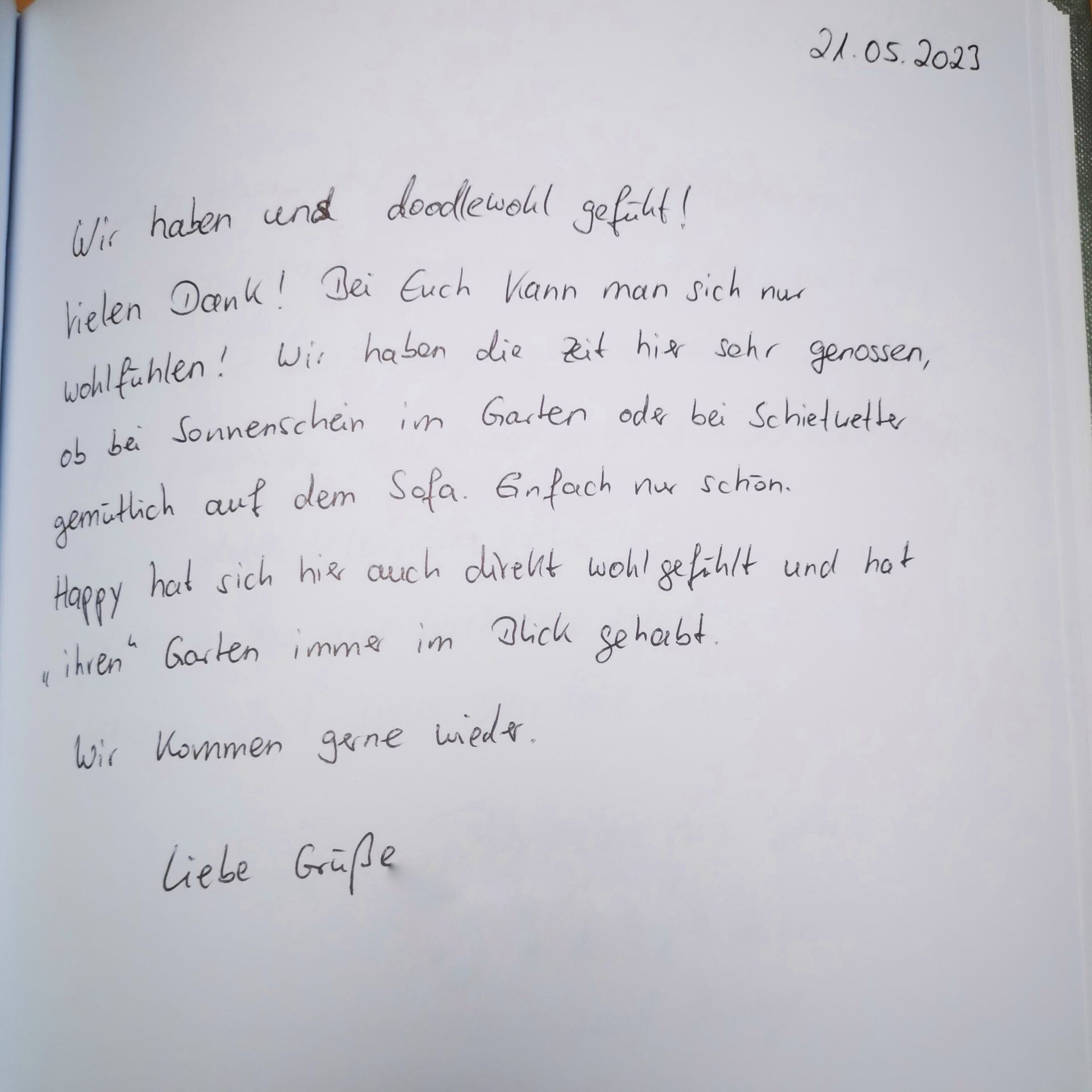 Ferienhaus an der Nordsee Gästebucheintrag