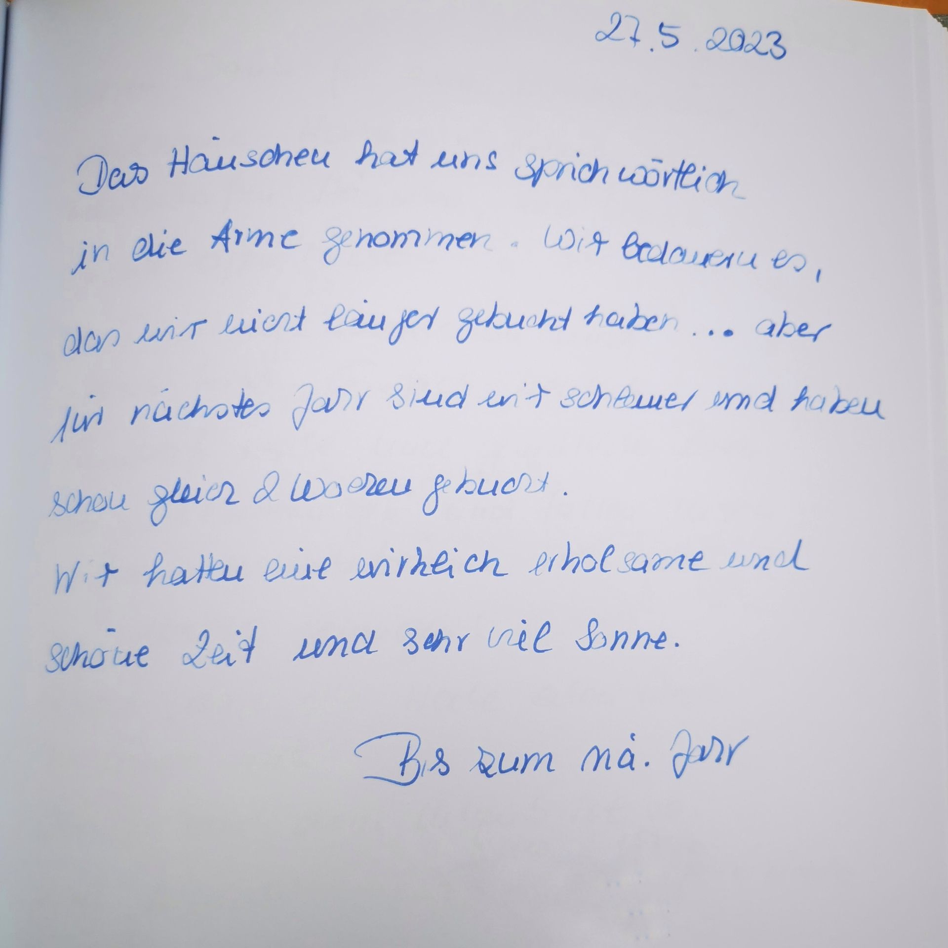 Ferienhaus an der Nordsee Gästebucheintrag