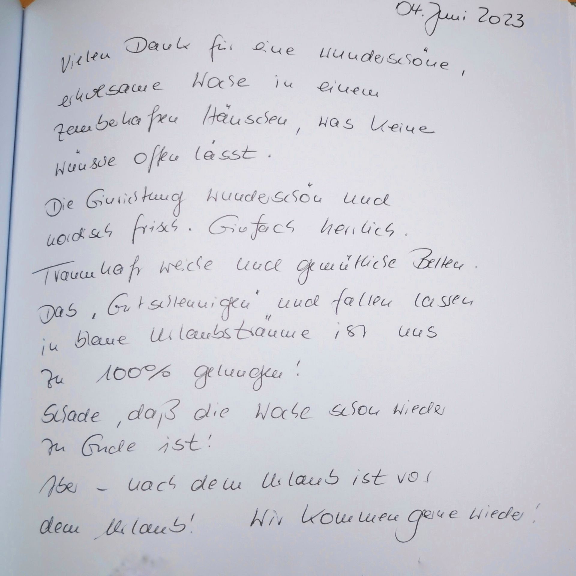 Ferienhaus an der Nordsee Gästebucheintrag