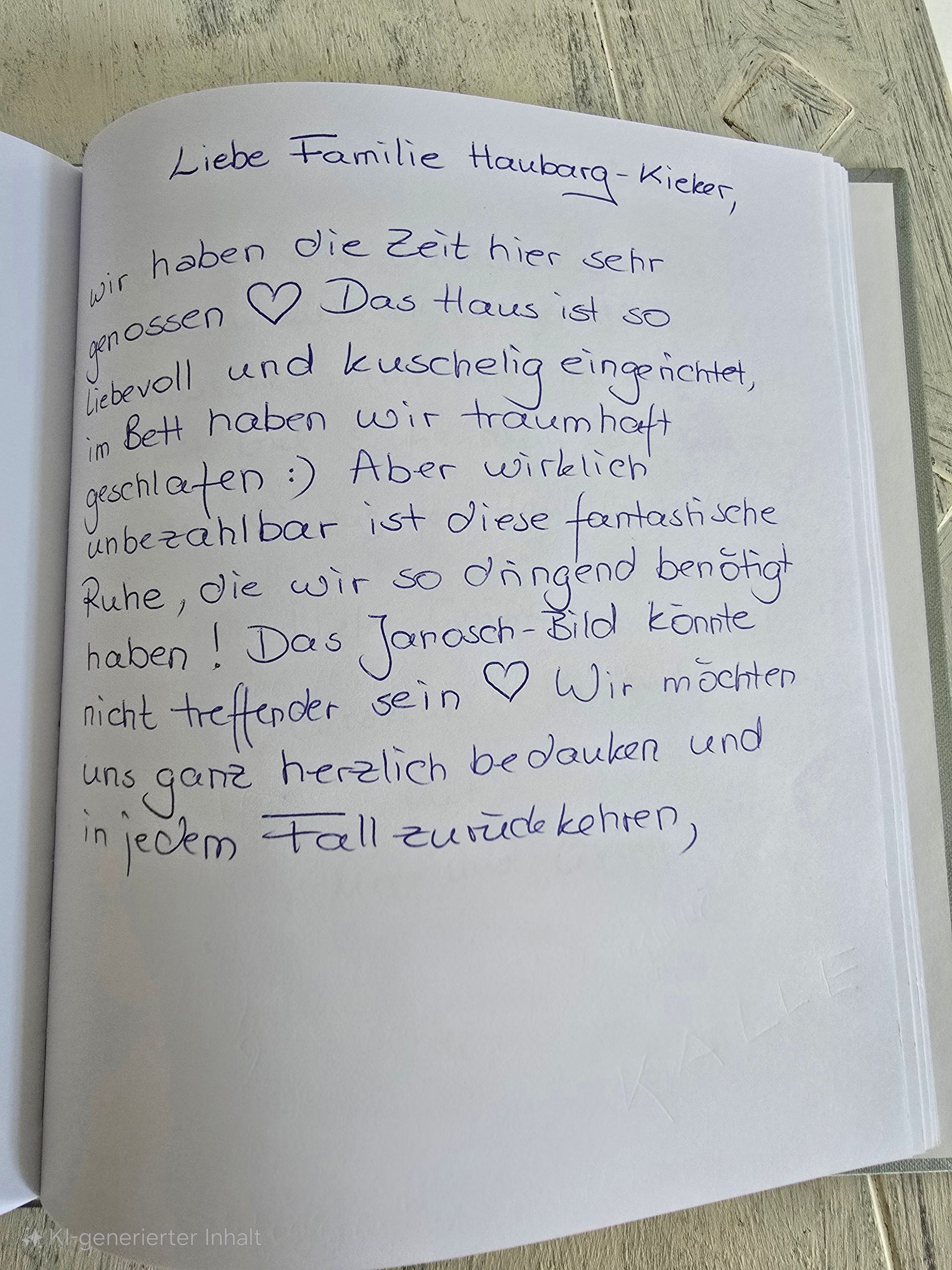 Ferienhaus an der Nordsee Gästebucheintrag