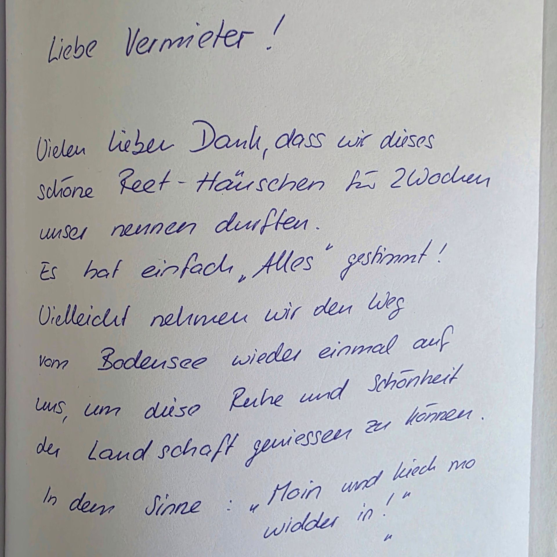 Ferienhaus an der Nordsee Gästebucheintrag