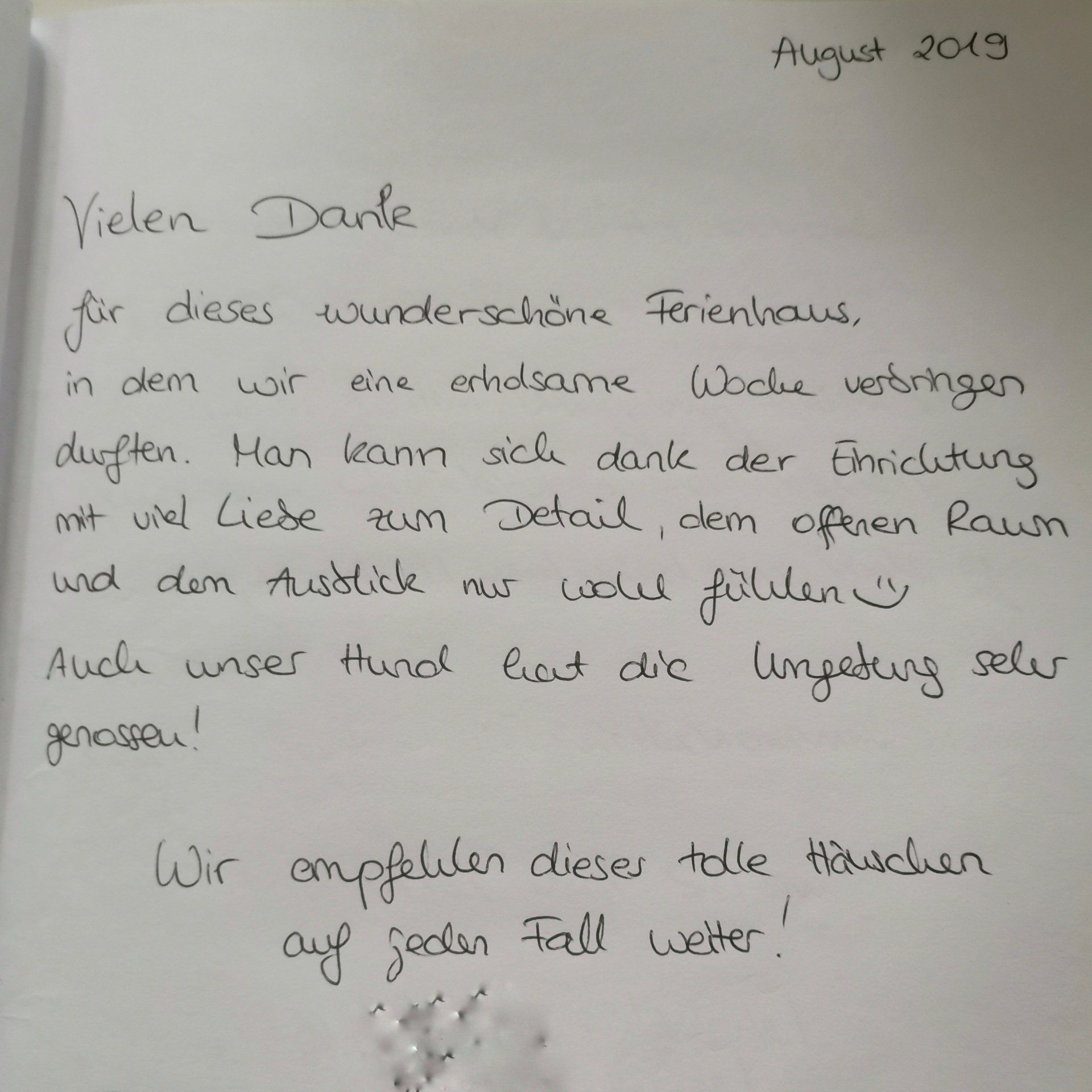 Ferienhaus an der Nordsee Gästebucheintrag