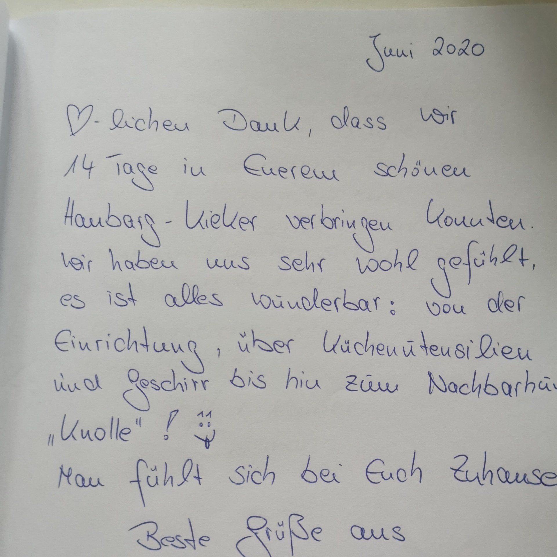 Ferienhaus an der Nordsee Gästebucheintrag