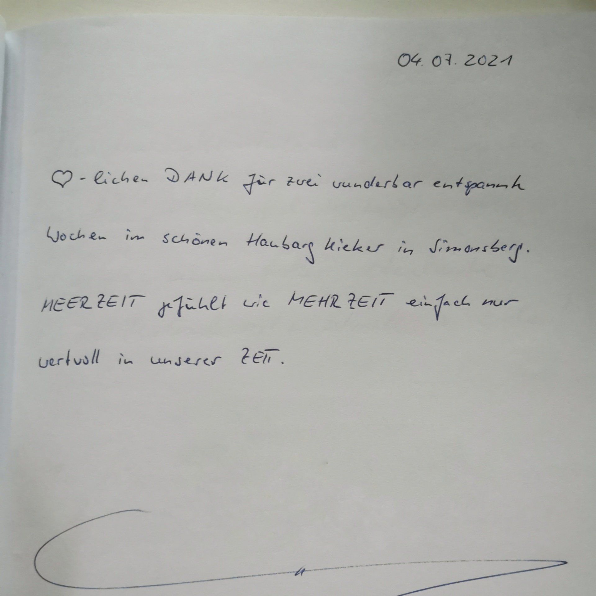 Ferienhaus an der Nordsee Gästebucheintrag