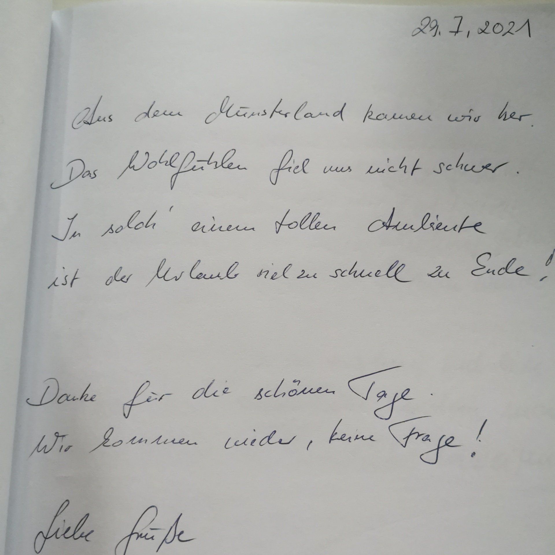 Ferienhaus an der Nordsee Gästebucheintrag