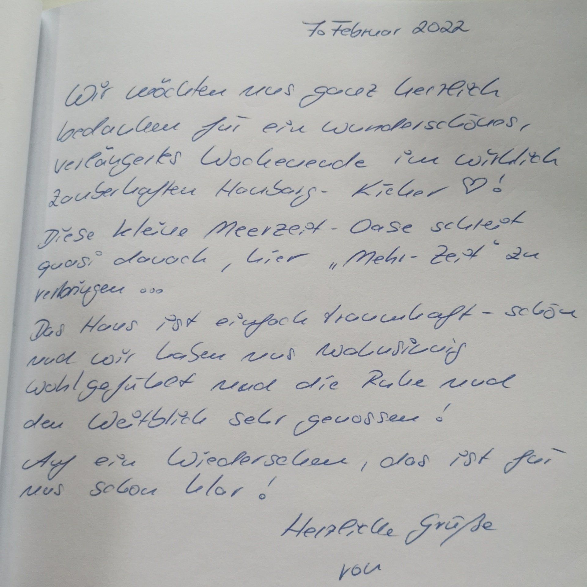 Ferienhaus an der Nordsee Gästebucheintrag